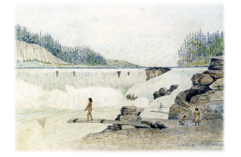 Indians fishing at Willamette Falls near Oregon City